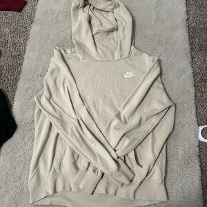 Beige Nike Slub Neck Hoodie Size Medium